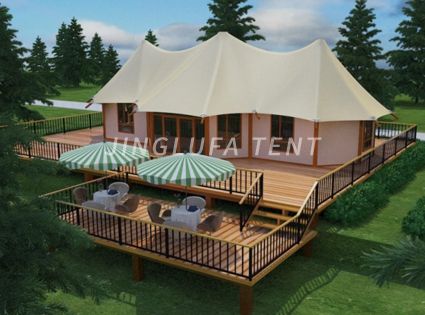 Wooden frame luxury camping hotel tent